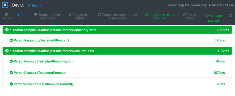 Dev UI Testing panel
